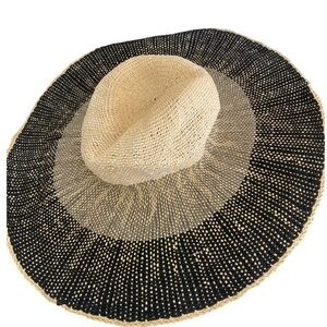 J Crew Sun Hat -OSFM tan cream black.  Straw 5 inch brim
